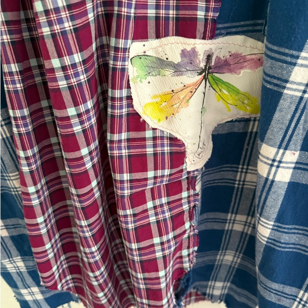 Handmade Upcycled T-Shirt Dress Patchwork Dragonfly Bird Art XL - Picture 3 of 6